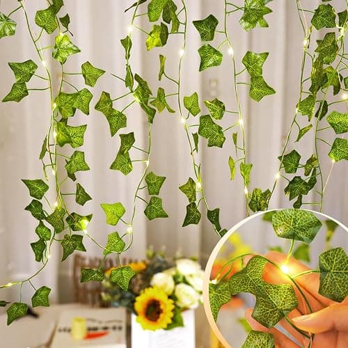 KASZOO 10M 100 LED Vines with Fairy Lights - Ivy Fairy Lights with Remote, Fake Vines Battery/USB Operated, Artificial Ivy Garland for Home Kitchen Garden Office Wedding Wall Decor (Warm White) thumbnail 4
