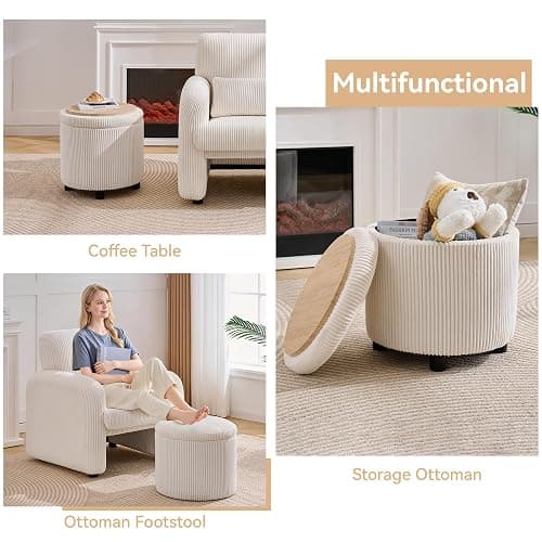 WUTUTUEE Corduroy Storage Ottoman with Flip-Top Tray, Modern Upholstered Ottoman Coffee Table, Dual Leg Options Ottoman Footrest for Living Room, Bedroom, Office, White thumbnail 5
