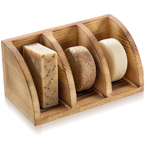 Shampoo Bar Holder Multi Bar Soap Dish, Wooden, 6.3 x 3.3 x 3.1 Inch | 3 Slots,Self Draining Soap Holders Rack for Shower Conditioner Bathroom Organizer, Natural Wood Tray, Prevents Bar Softening - Image 1
