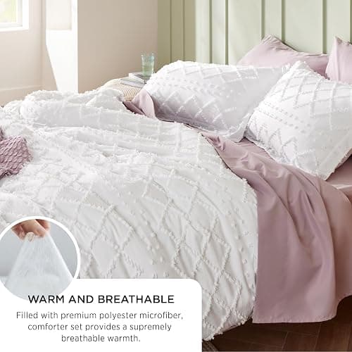 Bedsure Full Comforter Set - Ivory Comforter, Boho Tufted Shabby Chic Bedding for Kids, 3 Pieces Vintage Farmhouse Bed Set for All Seasons, Fluffy Soft Bedding with 2 Pillow Shams thumbnail 6