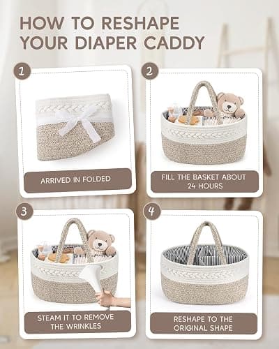 Maliton Wickeltisch Organizer，Baby Organizer Korb，Aufbewahrungskorb für den Wickeltisch，Windel Caddy mit Fächern & Griffen，Geschenke für Neugeborene thumbnail 7