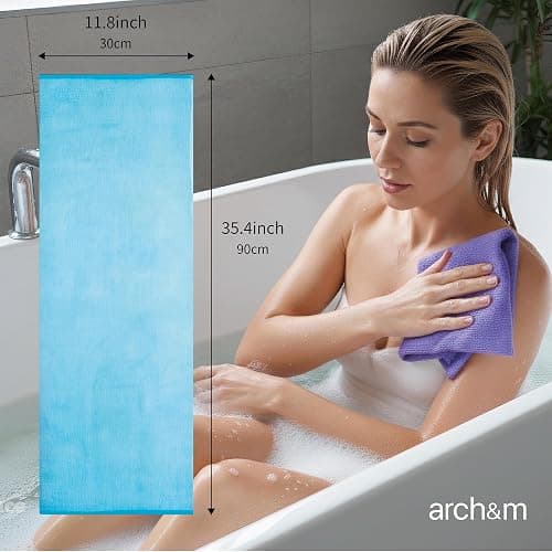 ARCH&M Exfoliating Washcloth (3 Pack), Japanese Body Scrubber for Shower, Long Nylon Towel for Back, Korean Exfoliation for Glowing Skin (Gray Black Off-White) thumbnail 2
