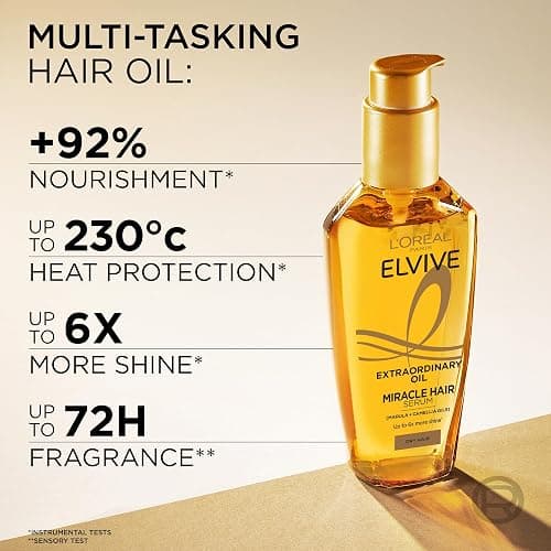 L'Oréal Paris Elvive Extraordinary Oil Miracle Hair Serum, Intense Nourishment, Up to 6x more Shine, up to 230° heat protection, suitable for all hair types, 100ml thumbnail 3
