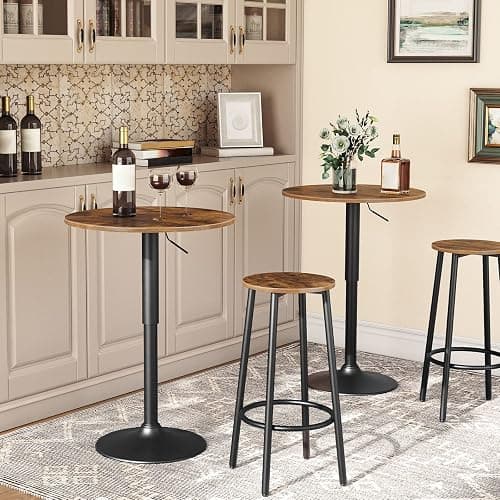 HOOBRO Bar Table, Height-Adjustable Round Pub Table 27-35.4 Inches with Sturdy Base, Modern Style, Easy to Assemble, Suitable for Small Space, Rustic and Black BF58BT01G1 thumbnail 4