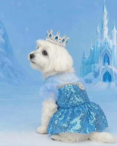 Littledropet Dog Snow Queen Costume Pet Princess Dress with Crown,S | Halloween Small Dog Princess Costume Outfits;Luxury Sequin Pet Birthday Party Dress;Summer Dog Tutu Dress Skirt Clothes thumbnail 2