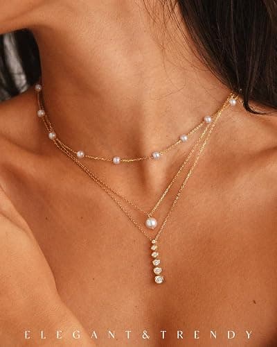 FUNEIA Dainty Pearl Necklace for Women 14K Gold Plated Faux Pearl Choker Necklaces Trendy White Silver Small Pearl Necklace Strand Wedding Prom Bridal Pearls Jewelry 14/16/18/20 Inches thumbnail 9