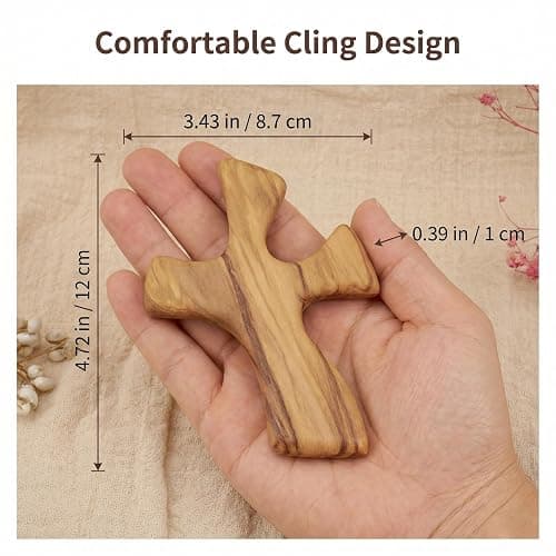 Yookin Olive Wood Prayer Cross for Hand, Hand Carved Clinging Cross, Wooden Palm Cross for Prayer,Christian Comfort Gift for Men Women, 4.72 Inch thumbnail 3