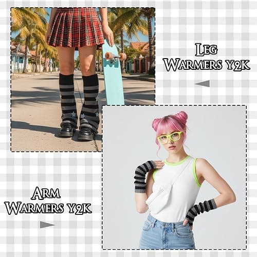 JATEBI Y2k Striped Leg Warmers Arm Warmers for Girls Women Leg Socks Arm Sleeve Y2K Sunglasses Star Hair Clips Goth Lolita Grunge Accessories thumbnail 5