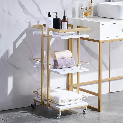 BarberPub Utility Salon Trolley, Metal Storage Rolling Barber Trolley with Wheels, Golden Esthetician Cart, Multi-Purpose 3-Tier Mobile Facial Trolley, Nail Cart 2033 (White) thumbnail 9