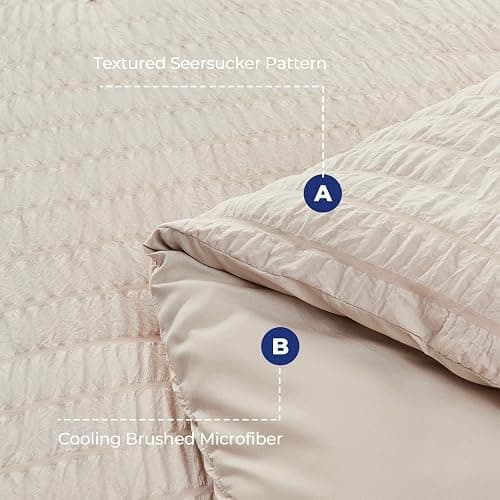 HYMOKEGE Beige Twin XL Comforter Set Seersucker 5 Pieces, All Season Luxury Bed in a Bag for Bedroom, Bedding Set with Comforter, Sheets, Pillowcase & Sham thumbnail 4