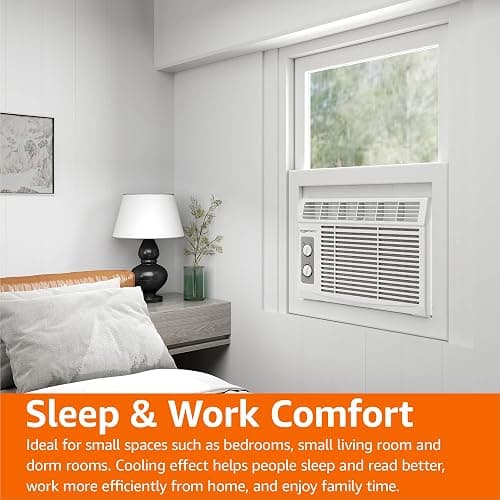 Amazon Basics 5000-BTU Window Air Conditioner with Quiet Operation, Up to 150 Sqf, Cool and Fan Functions, Washable Filter, Adjustable Window Kit, Intuitive Mechanical Controls, for Small Room, White thumbnail 7