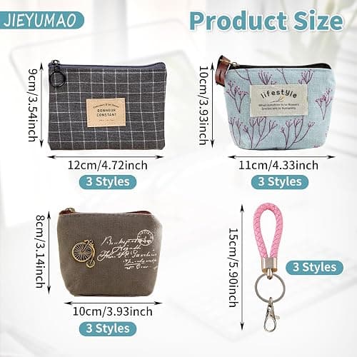 JIEYUMAO Small Coin Purse, 9Pcs Canvas Coin Purse with Keychain, 9 Styles Mini Makeup Bag for Women, Multicolor Mini Pouch Change Wallet Small Coin Pouch for Lipstick Jewelry Card thumbnail 3