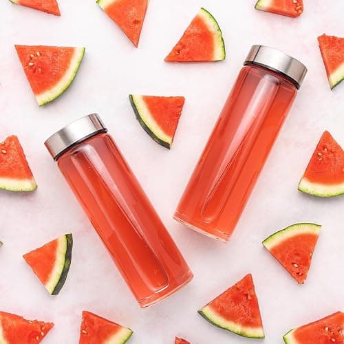 Juice Bottles - 4 Pack Wide Mouth Glass Bottles with Lids - for Juicing, Smoothies, Beverage Storage - 16oz Glass Water Bottles, BPA Free, Stainless Steel Lids, Leakproof, Reusable, Borosilicate thumbnail 7