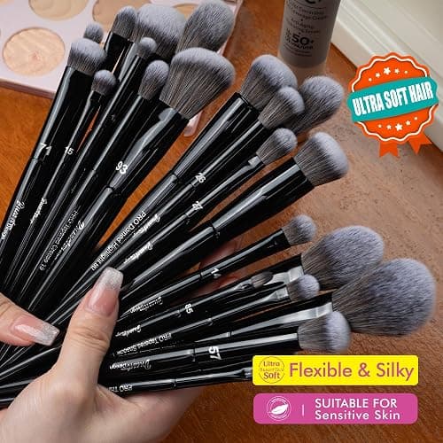 Bueart Design 32Pcs PRO Grade Makeup Brushes Set with Super large Holder, Premium Ultra-soft Synthetic Foundation Contour Powder Blush Concealer Eyeshadow Classic Black Make up Brush thumbnail 7