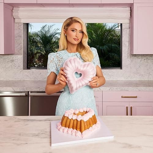 Paris Hilton Heart Shaped Fluted Cake Pan, Cast Aluminum with Clean Ceramic Nonstick Bakeware, Dishwasher Safe, Made without PFAS, PFOA, PFOS & PFTE, 9-Inch, Pink thumbnail 5