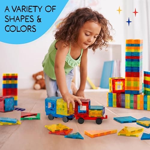 SUNNY AUNTIE Magnetic Tiles 100 PCS with 2 Cars, Magnetic Tiles for Kids & Toddlers, Toy for 3 4 5 6 7 8 Year Old Boys & Girls, Gift Box thumbnail 7
