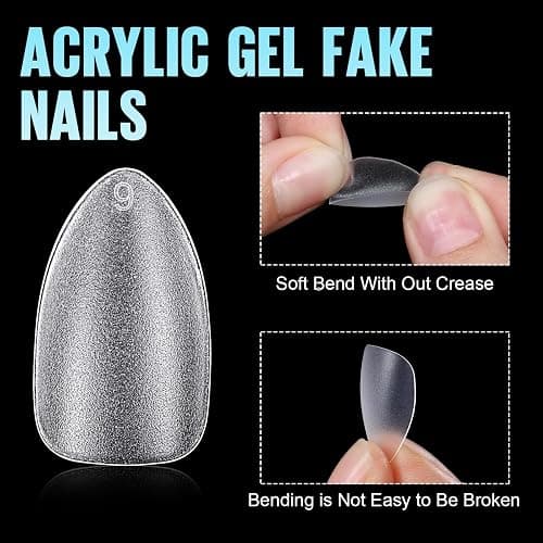 TOMICCA Short Almond Nail Tips - 450Pcs Acrylic Nail Tips Kit, 15 Sizes Pre Buffed Almond False Tips, Full Cover Double-sided Matte Nails for Nail Art Extension Press on Nails Christmas thumbnail 4