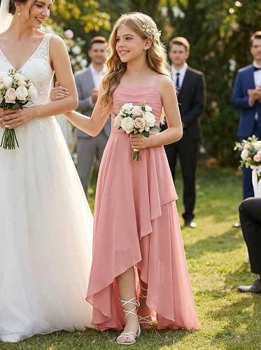wyxis Spaghetti Straps Junior Bridesmaid Dresses A Line Chiffon Flower Girl Dress Ruffles Girls Formal Dresses 2-16 Years thumbnail 4