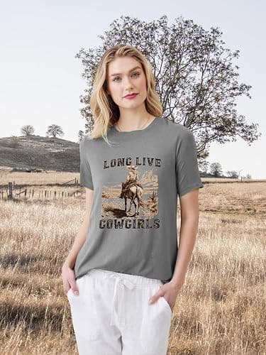 Savarana Western Cowgirls Shirts Women Vintage Graphic Tee Tops Funny Letter Print Country Music Tshirt thumbnail 2