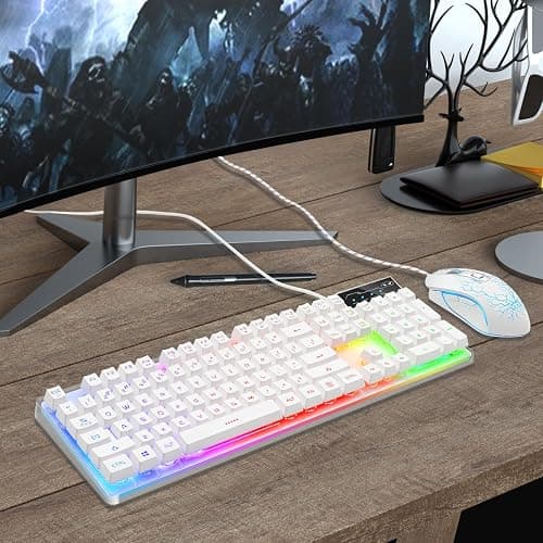 Gaming Keyboard and Mouse Combo, K1 RGB LED Backlit Keyboard with 104 Key for PC/Laptop(White) thumbnail 7