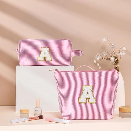 Fohufo Birthday Gifts for Women - Initial Makeup Bag Set, Portable Makeup Pouch Cosmetic Bag with Zipper, Travel Essentials Toiletry Bag Travel Gifts for Women, Blue Letter B thumbnail 2