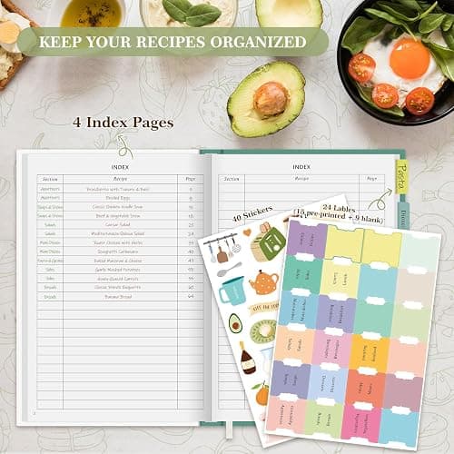 Lanpn Blank Recipe Book Cookbook for 70 Recipes, A5 Waterproof Empty Recipe Notebook to Organize Your Family Recipes, Leather Cooking Journal with Stickers to Write in Your Own Recipes, Green thumbnail 5