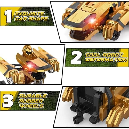 Kroyedfuw Dinosaur Transform Rc Cars, 2.4Ghz Remote Control Car Transforming Robot with Flashing Light, 360° Rotation One Button Deformation Car Toy Gifts for Boys Age 4-7 8-12 thumbnail 6