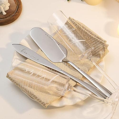 AW BRIDAL Champagne Flutes Set of 2, MR MRS Engraved, Crystal, 6 oz, Cake Cutting Set, Wedding Gift Box, Housewarming Gifts, Engagement Gifts for Couple thumbnail 4