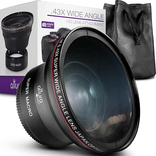 Altura Photo 55MM 0.43x HD Wide Angle Lens with Macro - Attaches to 55MM Filter Thread (Not Camera Body) Camera Accessories for Nikon DX NIKKOR 18-55mm f/3.5-5.6G VR DSLR & Sony E Mirrorless Lenses - Image 1