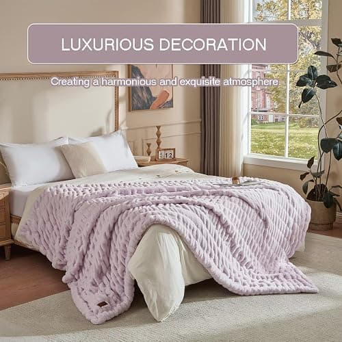 Double Side Faux Fur Throw Blanket,Cozy Soft Fuzzy Fluffy Faux Rabbit Fur Blanket for Couch, Bed, Sofa,Room Decor-Lavender,50x60 inch thumbnail 3