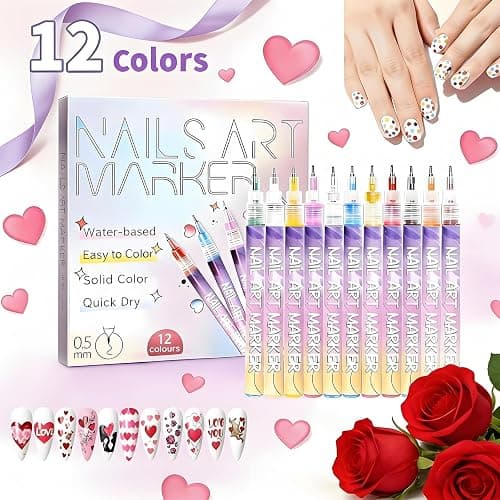 Nail Art Pens 12 Colors - 3D Quick-Dry Nail Art Markers for Kids, Girls, Drawing Painting Liner Brush for Painting, Drawing, Lines & Designs, Gifts for Women Girls thumbnail 6