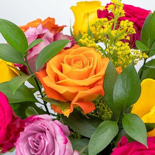 Benchmark Bouquets - Roses Bouquet - Fresh Flowers for Delivery - Real Flowers - One Dozen Long Stem Roses Assorted Colors - Gift Roses in a Box - Valentines Day for Her (Glass Vase Included) - Flores thumbnail 4