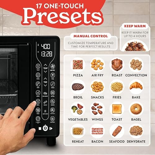 Gourmia Toaster Oven - 6-Slice Capacity, Digital Display, Black | French Door Design Air Fryer Combo, 17 Cooking Presets, Adjustable Time & Temperature, FryForce 360°, Dishwasher-Safe Trays thumbnail 3