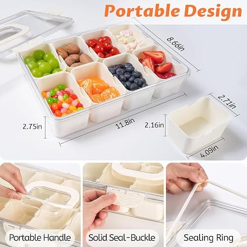 Snackle Box Container Dishwasher Safe Divided Serving Tray with Lid Handle | Charcuterie Board for Portable Snack Platters, Clear Organizer for Fruits Snacks, Perfect for Road Travel thumbnail 3