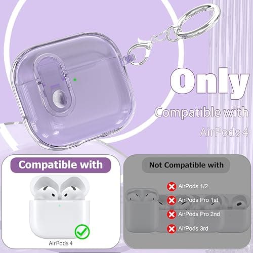 MHYALUDO for AirPods 4th Generation Case Cover 2024, Military-Grade Shockproof, Soft TPU Highly Transparent Anti-Yellowing for AirPods 4 Case with Cleaning Kit & Cute Round Buckle, Crystal Purple thumbnail 2