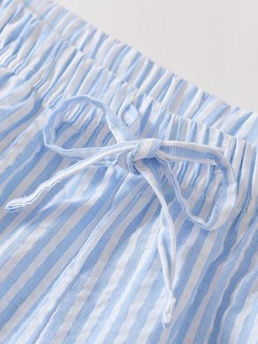 Latuza Women's Cotton Long Sleeve Pajama Set Seersucker Button Down Pj Set thumbnail 6