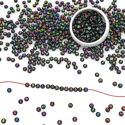 500 Pieces 4x7mm Black Round Acrylic Number Beads 0-9 Mixed Plastic Shape Loose DIY Beads for Jewelry Making Bracelets Necklaces Key Chains (Colorful on Black) thumbnail 5