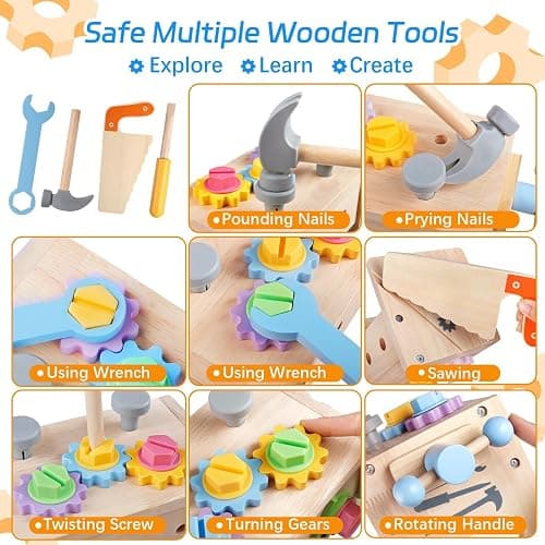 Aliex Wooden Kids Tool Set, 30pcs Toy Tools for Toddlers with Vest, Tool Kit Toddler Montessori Stem Learning Educational Toys for 3 4 5 Years Old Boys Girls, Birthday Gift for Kids thumbnail 3