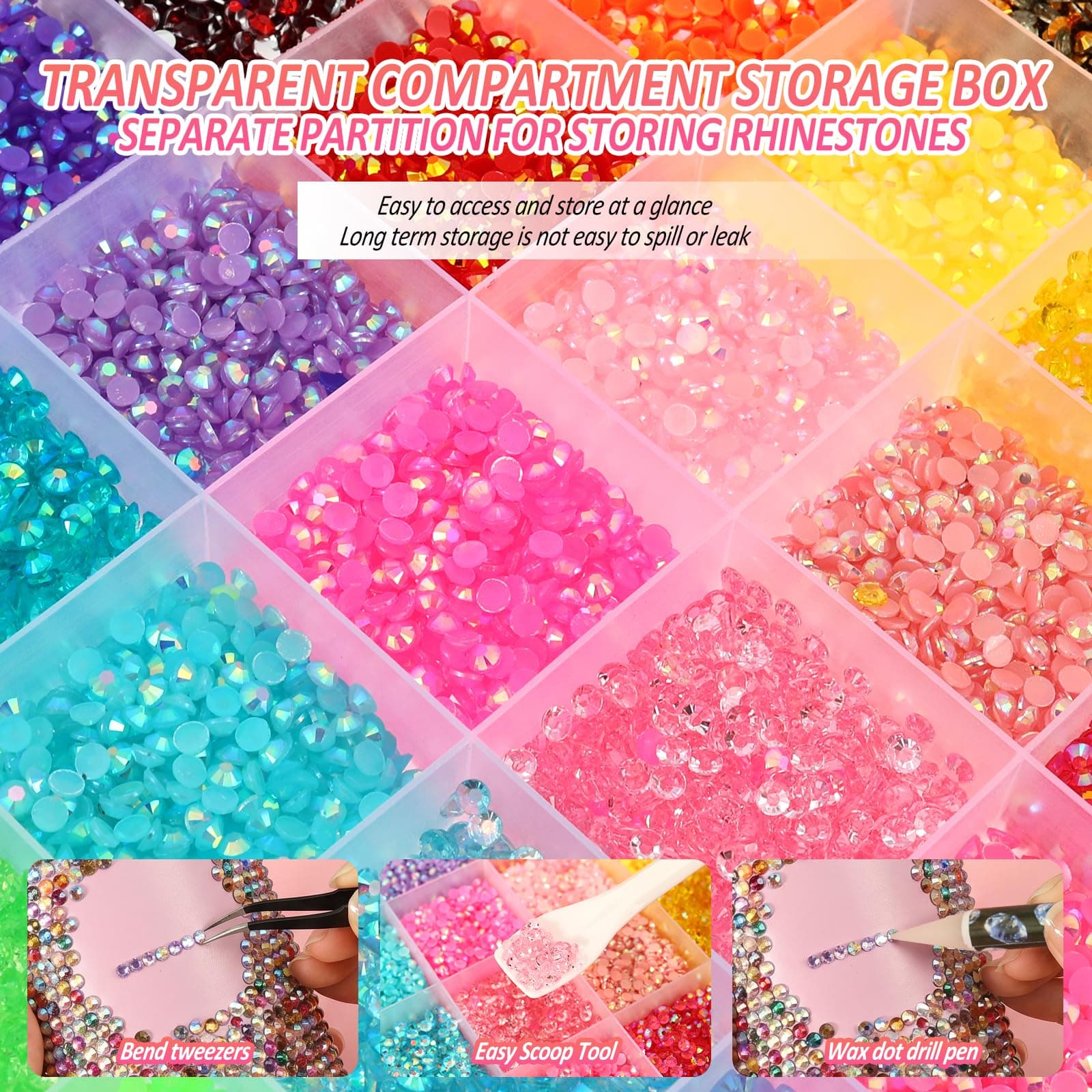 Bedazzling Tool Kit with 32000 Pcs 40 Colors 3mm Flat Back Rhinestones, Includes Rhinestone Tray, Glue and Full Accessories for DIY Craft Nail Art Shoes and Diamond Art (06: 32000 Pcs 3mm 40 Colors) thumbnail 6