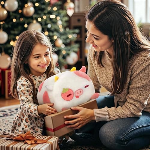 Mewaii Strawberry Cow Plush Pillow, Kawaii Cow Stuffed Animals, Cute Plushies for Girls, Soft Pink Cow Plush, Birthday Gifts for Kids Adults Teens (8 Inch) thumbnail 5