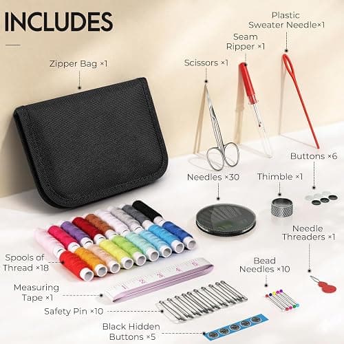 Coquimbo Sewing Kit for Adults College Dorm Essentials, Portable Sewing Supplies Accessories Contains Thread, Needles, Scissors, Gifts for Mom Grandma Women Wife Teen Girls Beginner Traveler (Black) thumbnail 5