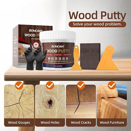Boncart 32oz Wood Filler Putty - White, Paintable Furniture Repair Kit for Quickly Fixing Broken and Defective Wooden Furniture, MQNZ-08 thumbnail 2