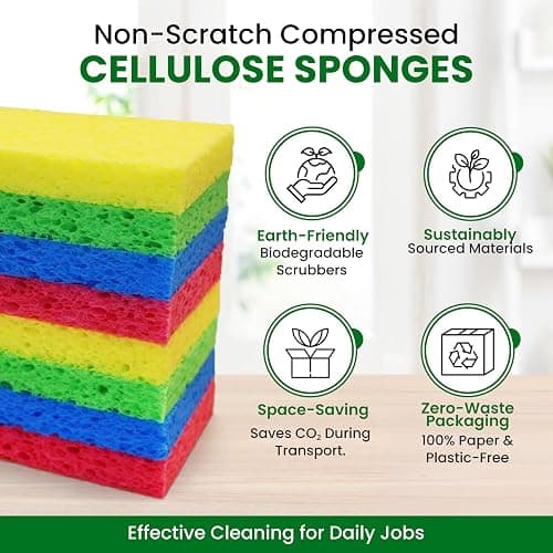 MMG Prime Cellulose Sponges – 24-Pack Multicolored Compressed Natural for Kitchen – Plant-Based, Biodegradable, Non-Scratch, Quick-Dry, Super-Absorbent for Dishes & Surfaces thumbnail 6