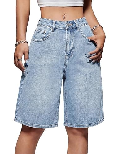 Fufauce Women Jorts Baggy Jean Shorts Low Rise Long Bermuda Denim Shorts | Womens Jean Shorts Baggy Wide Leg Jorts Cute Y2K Long Bermuda Denim Shorts for Women Summer Boyfriend Streetwear With Pocket - Image 1