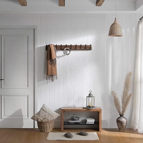 SKOLOO Rustic Large Coat Rack Wall Mount-38.6'' Long Coat Rack for Wall, Wood Coat Rack Hook, Farmhouse Coat Hanger Wall Mount for Hanging Jacket Coat - 1 Item-10 Hooks - Brown Plate & Black Hook thumbnail 3