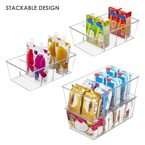 Vtopmart 8 Pack Food Storage Organizer Bins, Clear Plastic Bins for Pantry, Kitchen, Fridge, Cabinet Organization and Storage, 4 Compartment Holder for Packets, Snacks, Pouches, Spice Packets thumbnail 5