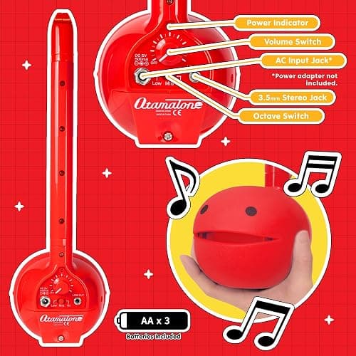 Otamatone Deluxe Electronic Musical Instrument for Adults Portable Synthesizer Digital Electric Music from Japan by Cube/Maywa Denki Cool Stuff Gifts, Red [English Manual] thumbnail 4