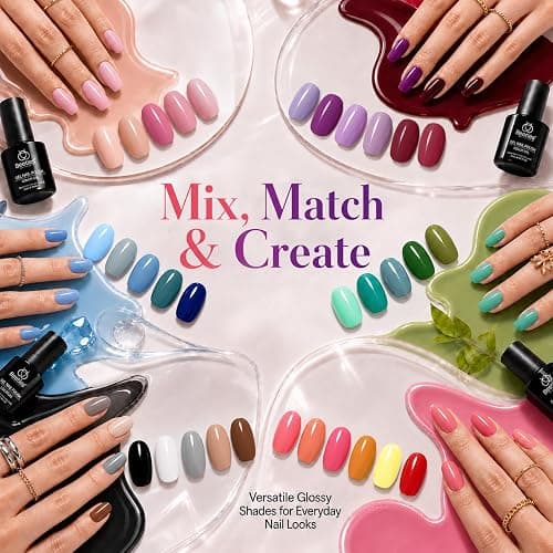Beetles Fall Gel Polish Set, Fingertip Palette Collection, 32 Colors | With Base Glossy Matte Glitter Top Coat, Pink Red Blue Purple Brown Yellow Green Black White Gel, UV LED Lamp Nails Gifts thumbnail 3