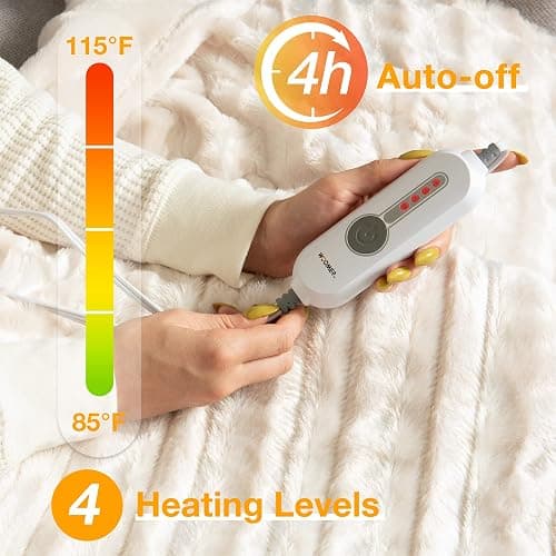 WOOMER Electric Heated Throw Blanket, Soft Faux Fur Fast Heating Blanket, 4 Heating Levels & 4 Hours Auto Off (50"x 60"), Machine Washable, Over-Heat Protection, ETL Certification thumbnail 3