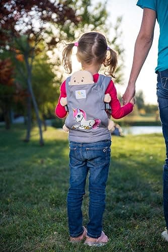 HappyVk-Baby Doll Carrier-Realistic Baby Doll Accessories -Grey Unicorn | Comfortable Adjustable Padded Straps, Front and Back Carry, Reborn Baby Doll Accessories, Kids Toy Baby Carrier Pretend Play thumbnail 9